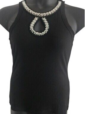 Chicme Black Embellished Keyhole Halter Tank Top Size Large